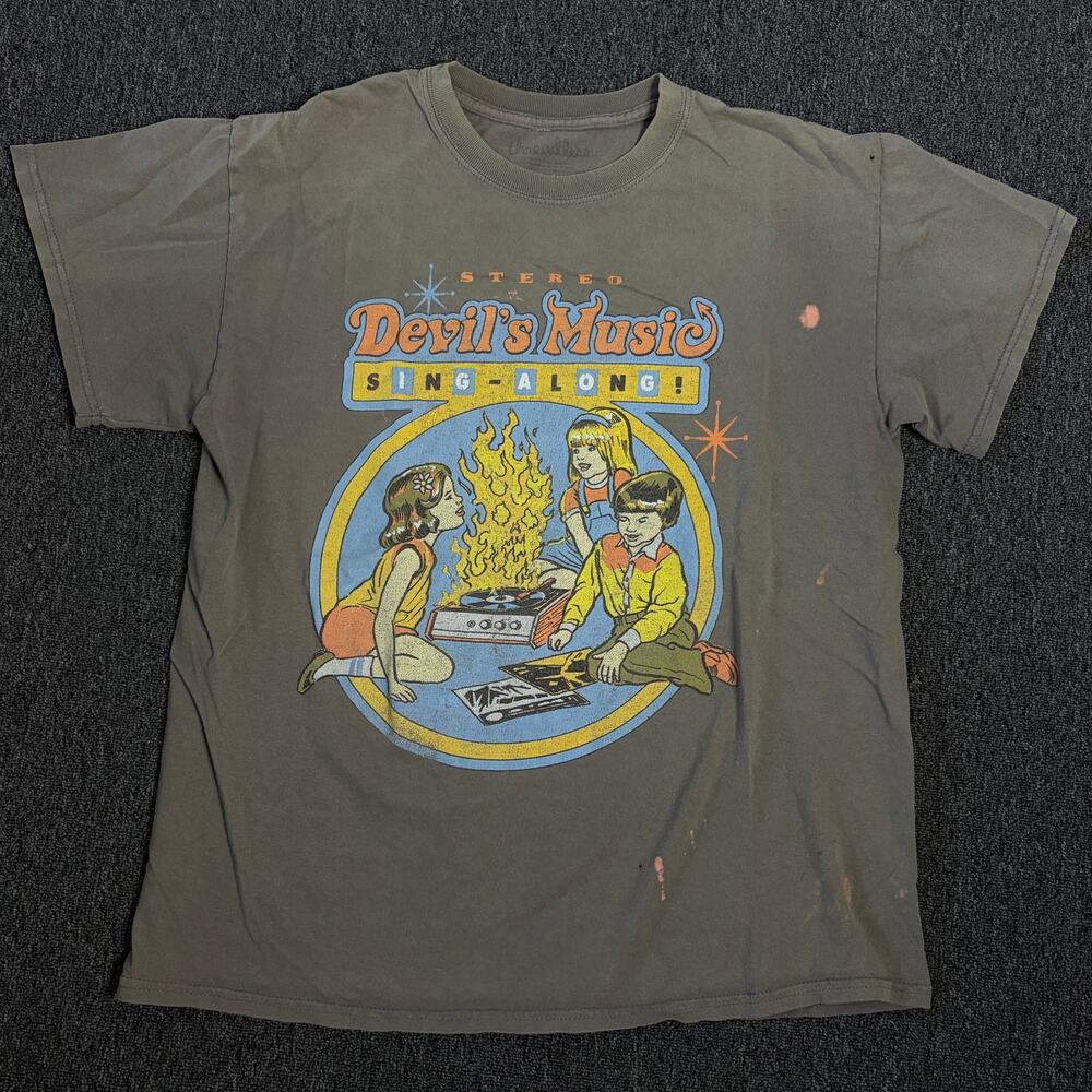 Vintage Y2k Steven Rhodes Stereo Music Grey Graphic Tee Men's Medium